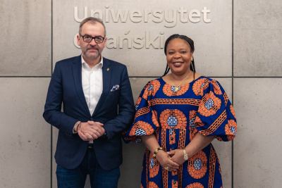 Od lewej: prof. dr hab. Piotr Stepnowski, Roberta Gbowee