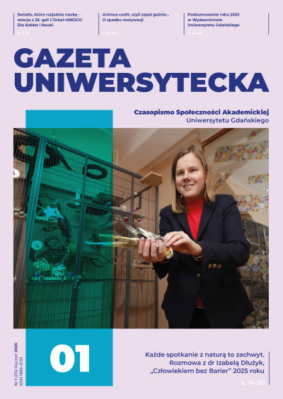 Okładka styczniowego numeru Gazety Uniwersyteckiej ze zdjęciem dr Izabeli Dłużyk