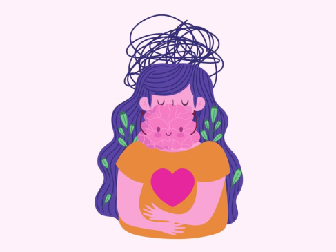 Dobry Początek Roku Akademickiego- motyw graficzny dziewczyny tulącej serce i mózg